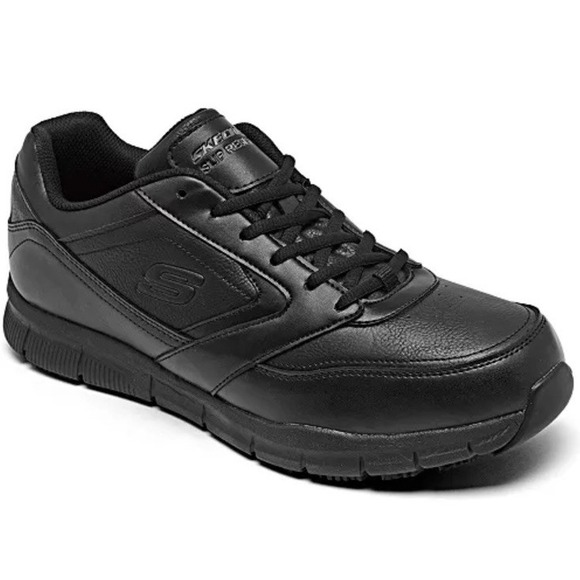 New Skechers Work 77156 Memory Foam Slip Resistant Black Lace Shoes Size 13 Wide - Picture 1 of 12